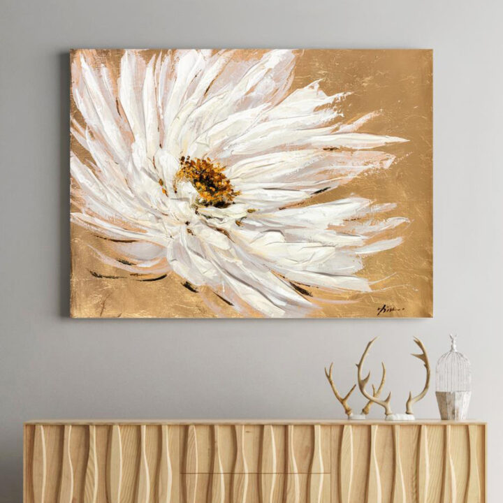 Õlimaal 90x120cm, valge õis beežil taustal Maalid Maalid