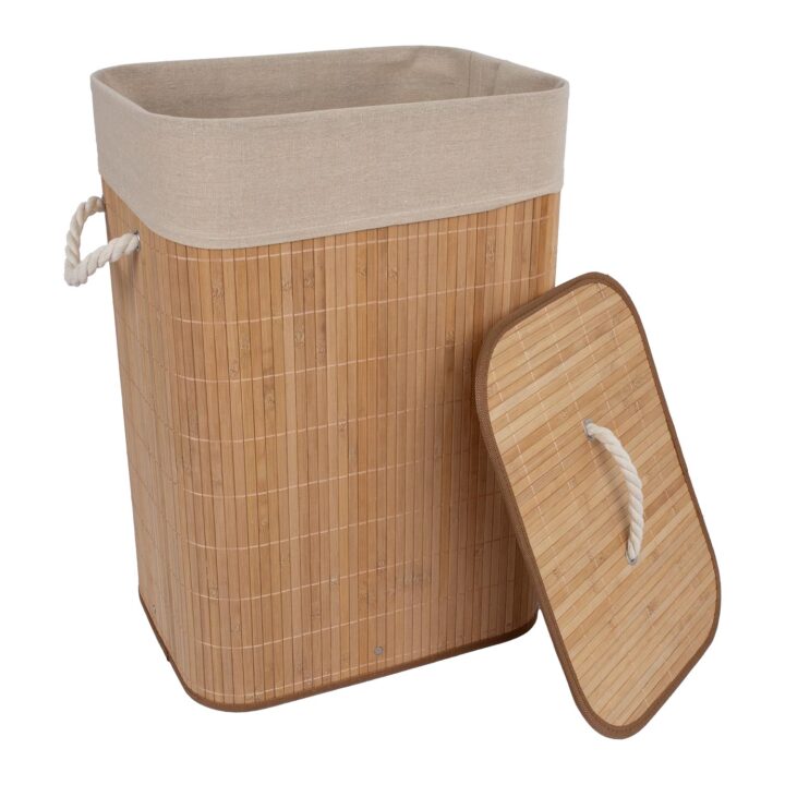 Pesukast MAX BAMBOO 40x30xH57cm, kaanega, bambusest Kangast karbid Kangast karbid