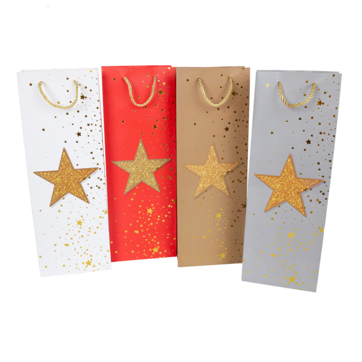 Kinkekott pudelile STAR-4, 12x8x36cm, mix Kinkekotid Kinkekotid