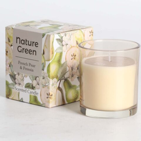 Lõhnaküünal klaasis NATURE GREEN H9,5cm, French Pear & Freesia Küünlad Küünlad