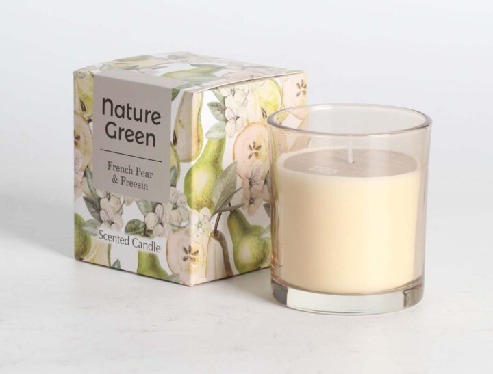 Lõhnaküünal klaasis NATURE GREEN H9,5cm, French Pear & Freesia Küünlad Küünlad