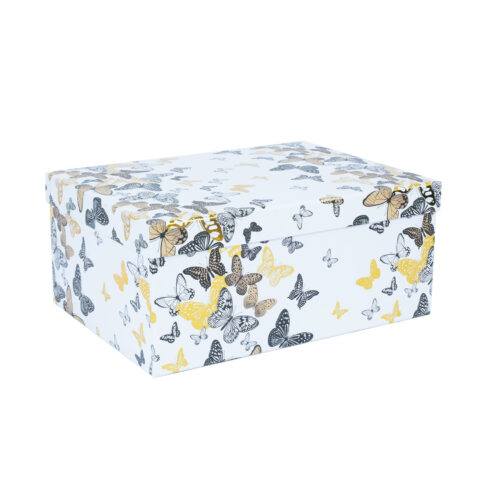 Pappkarp DIANA-1 kaanega 37,5x29xH16cm, valgel põhjal liblikad Kinkekotid Kinkekotid