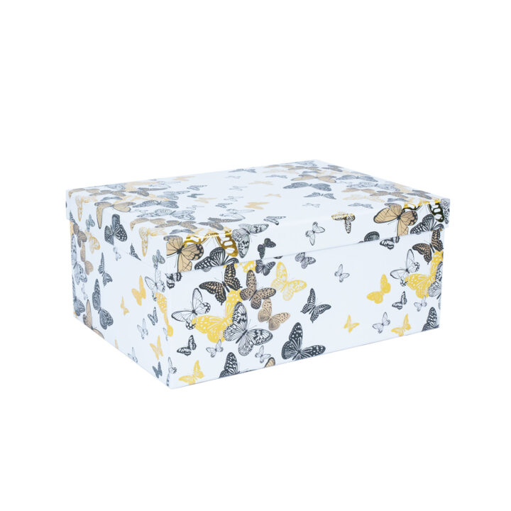 Pappkarp DIANA-5 kaanega 29x22xH12,5cm, valgel põhjal liblikad Kinkekotid Kinkekotid