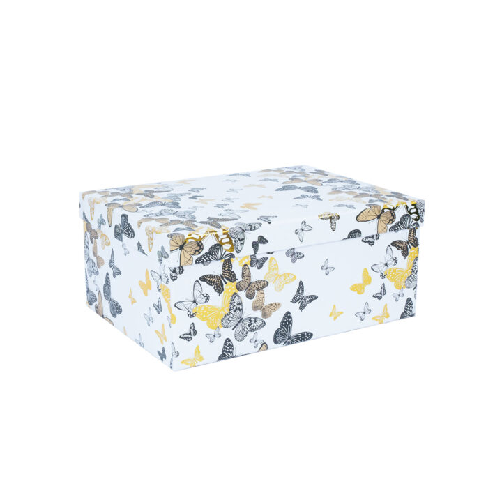 Pappkarp DIANA-9 kaanega 21x15xH9cm, valgel põhjal liblikad Kinkekotid Kinkekotid