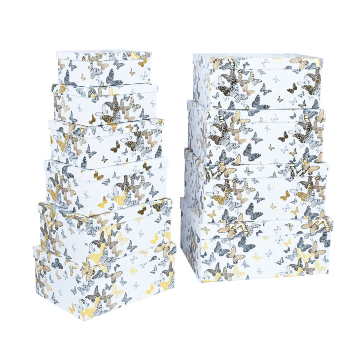 Pappkarp DIANA-9 kaanega 21x15xH9cm, valgel põhjal liblikad Kinkekotid Kinkekotid