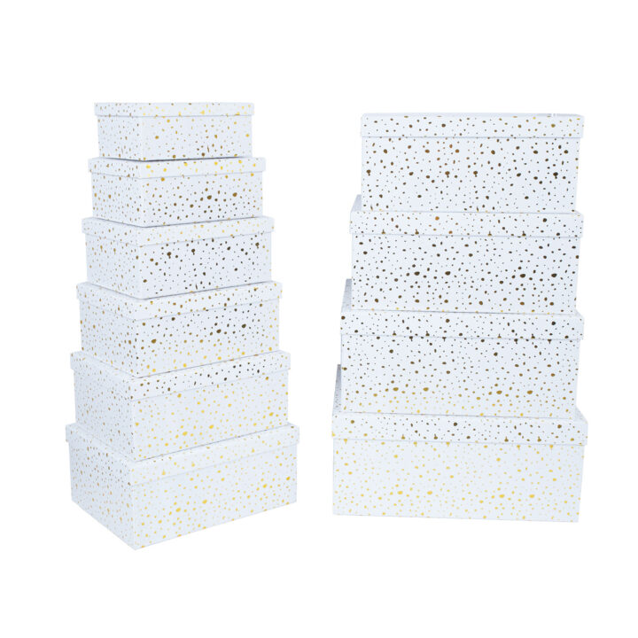 Pappkarp DIANA-2 kaanega 35x27xH15,7cm, valge kuldsete täppidega Kinkekotid Kinkekotid