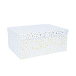 Pappkarp DIANA-4 kaanega 31x23xH14cm, valge kuldsete täppidega Kinkekotid Kinkekotid
