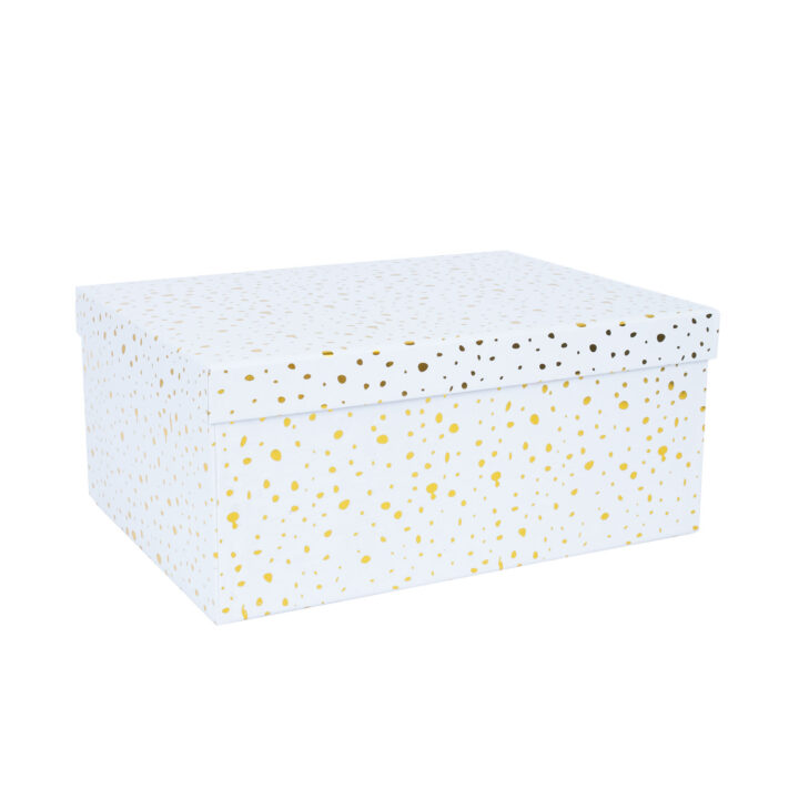 Pappkarp DIANA-4 kaanega 31x23xH14cm, valge kuldsete täppidega Kinkekotid Kinkekotid