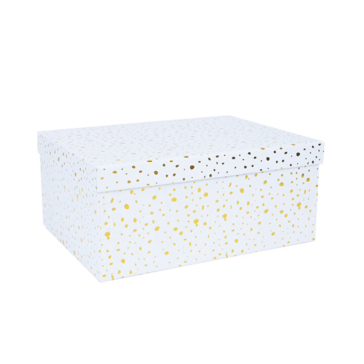 Pappkarp DIANA-5 kaanega 29x22xH12,5cm, valge kuldsete täppidega Kinkekotid Kinkekotid