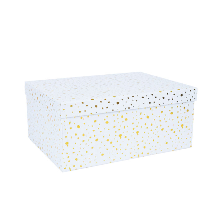 Pappkarp DIANA-6 kaanega 27x20xH12cm, valge kuldsete täppidega Kinkekotid Kinkekotid