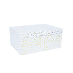 Pappkarp DIANA-8 kaanega 23×16,5xH10cm, valge kuldsete täppidega Kinkekotid Kinkekotid