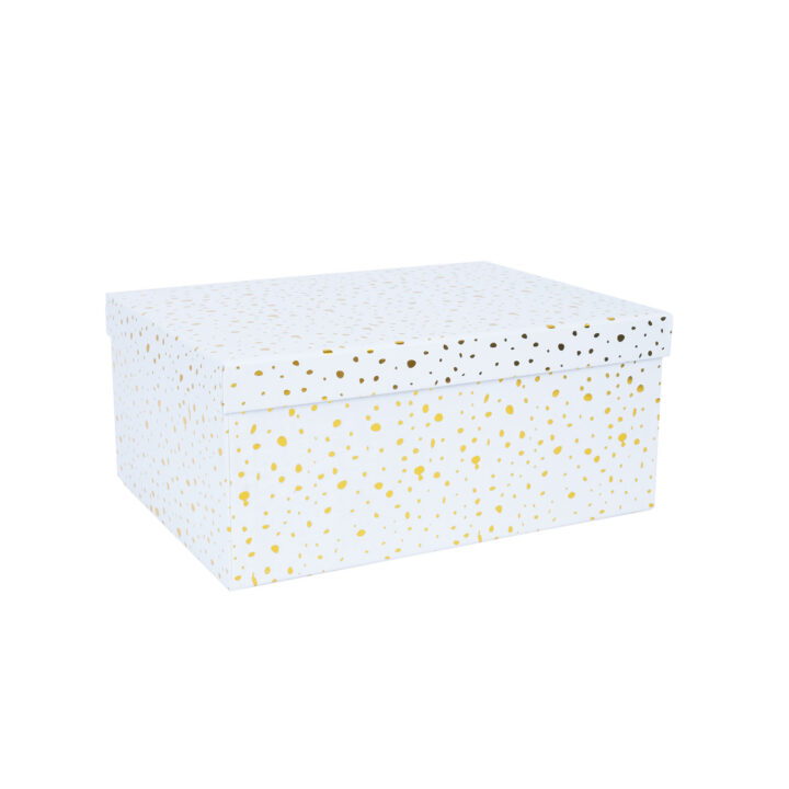 Pappkarp DIANA-9 kaanega 21x15xH9cm, valge kuldsete täppidega Kinkekotid Kinkekotid
