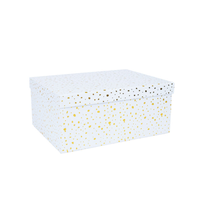 Pappkarp DIANA-10 kaanega 19x13xH8cm, valge kuldsete täppidega Kinkekotid Kinkekotid