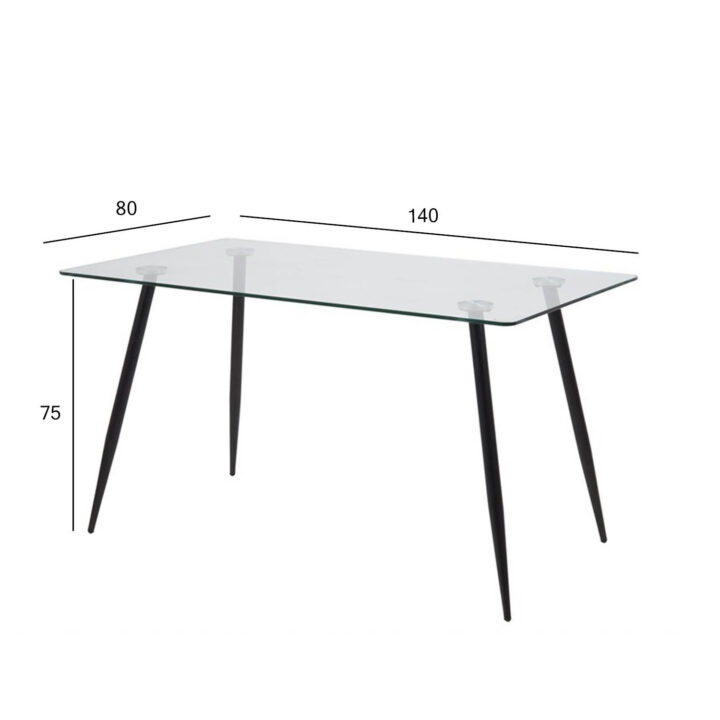 Söögilaud WILMA 140x80xH75cm, must, lauaplaat: 10mm klaas, jalad: metall Söögilauad ACTONA