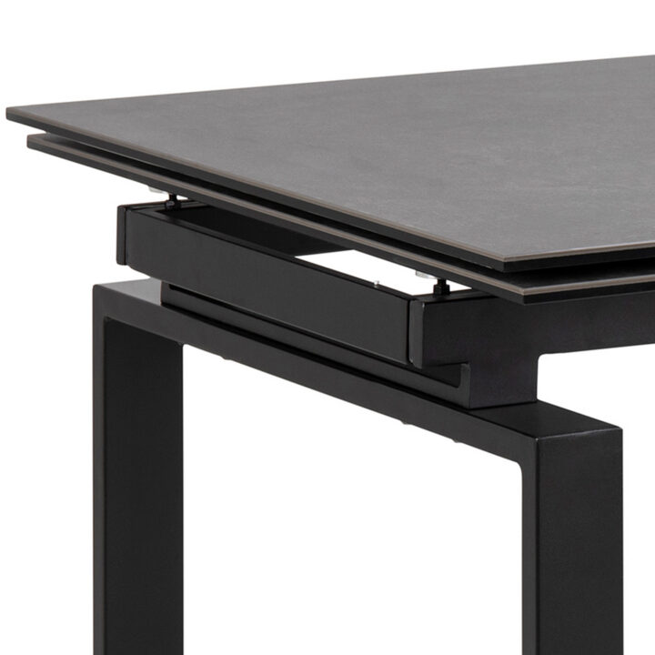 Söögilaud HUDDERSFIELD 160/240x85xH76cm, must klaas, metalljalad Söögilauad ACTONA