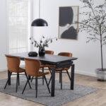 Söögilaud HUDDERSFIELD 160/240x85xH76cm, must klaas, metalljalad Söögilauad ACTONA