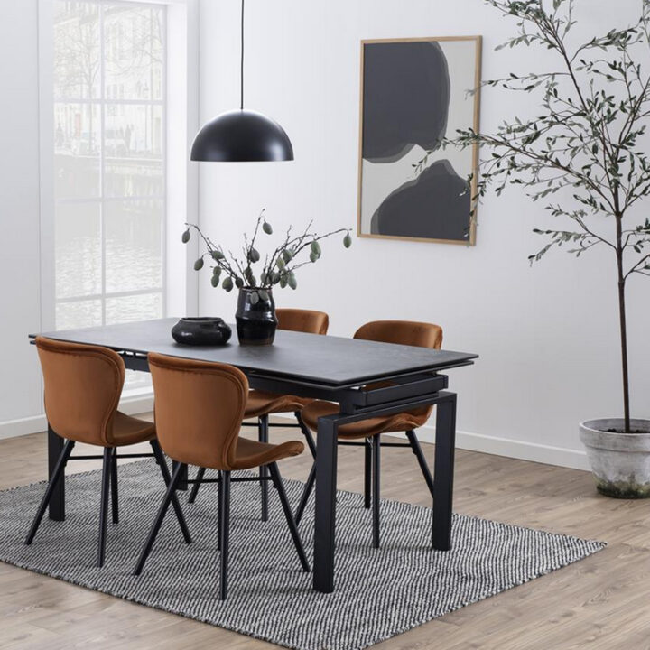 Söögilaud HUDDERSFIELD 160/240x85xH76cm, must klaas, metalljalad Söögilauad ACTONA