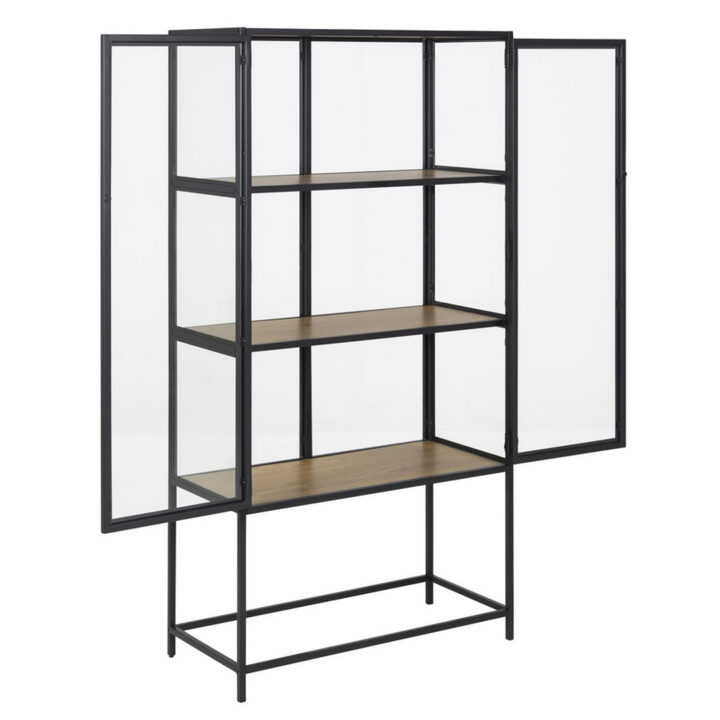 Vitriinkapp SEAFORD 77x35xH150cm, 2-klaasuksega, 3-riiuliga, tamm/must Kapid, kummutid ja riiulid ACTONA