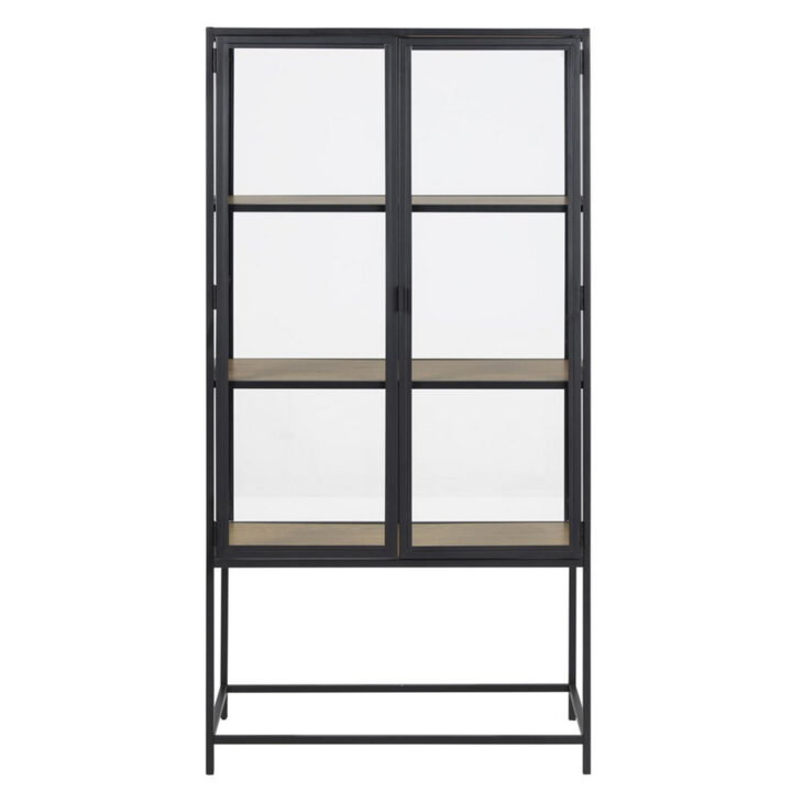 Vitriinkapp SEAFORD 77x35xH150cm, 2-klaasuksega, 3-riiuliga, tamm/must Kapid, kummutid ja riiulid ACTONA