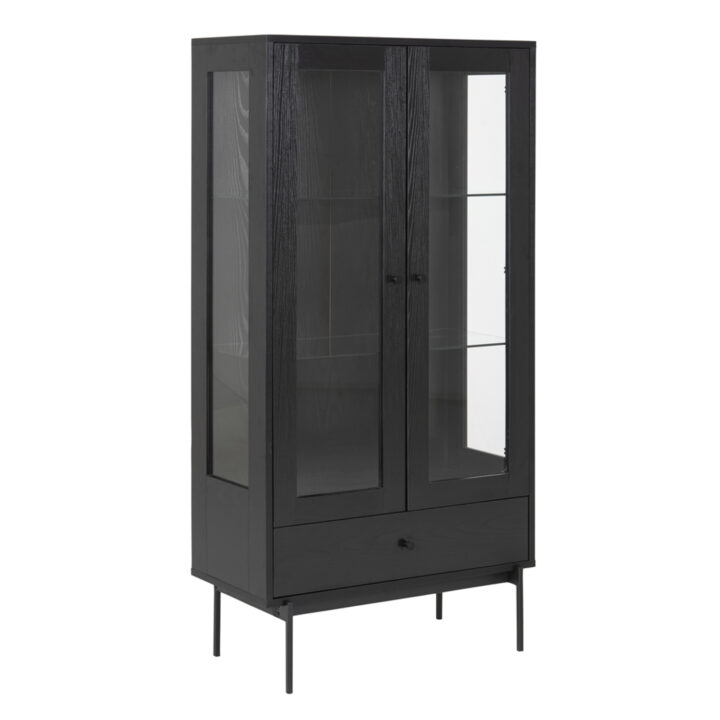 Vitriinkapp ANGUS 75x37x152cm, must, raam/riiulid: must saare melamiin, alus: metall Elutoamööbel ACTONA