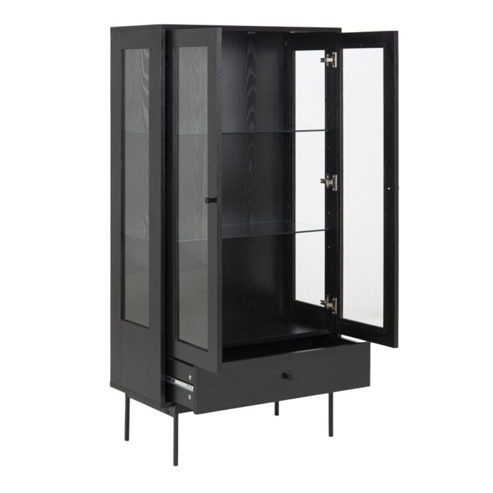 Vitriinkapp ANGUS 75x37x152cm, must, raam/riiulid: must saare melamiin, alus: metall Elutoamööbel ACTONA