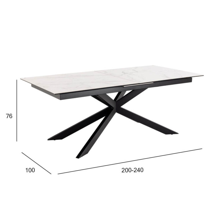 Söögilaud IRWINE 200/240x100xH76cm, valge, keraamiline plaat, teras Söögilauad Söögilauad