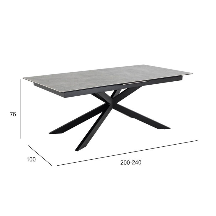 Söögilaud IRWINE 200/240x100xH76cm, hall, keraamiline plaat, teras Söögilaua komplektid Söögilaua komplektid