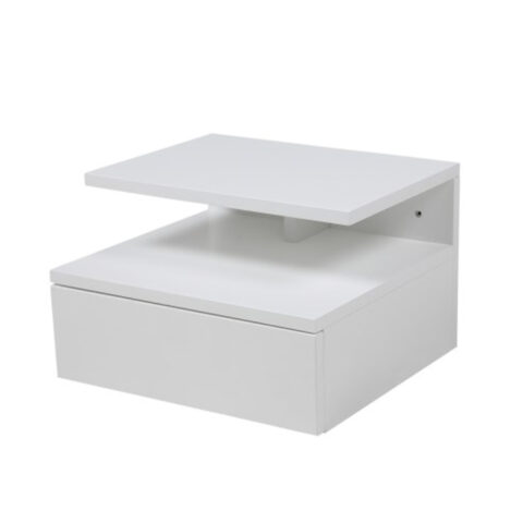Öökapp ASHLAN 35x32xH22,5cm, riiuli ja sahtliga, seinakinnitusega, materjal: puit, värvus: valge, viimistlus: lakitud Magamistuba ACTONA