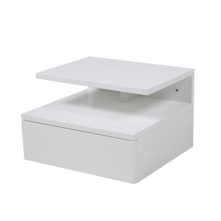Öökapp ASHLAN 35x32xH22,5cm, riiuli ja sahtliga, seinakinnitusega, materjal: puit, värvus: valge, viimistlus: lakitud Magamistuba ACTONA