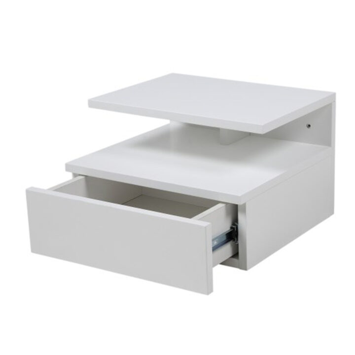 Öökapp ASHLAN 35x32xH22,5cm, riiuli ja sahtliga, seinakinnitusega, materjal: puit, värvus: valge, viimistlus: lakitud Magamistuba ACTONA
