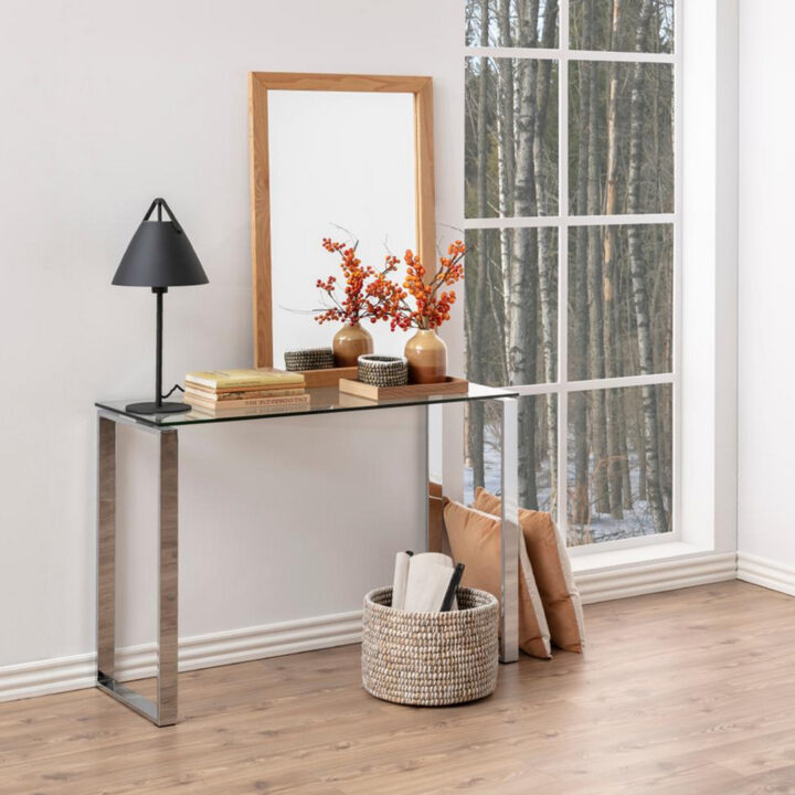 Konsoollaud KATRINE 110x40xH76cm, lauaplaat: läbipaistev klaas, jalad: kroomitud Abilauad ja serveerimislauad Abilauad ja serveerimislauad