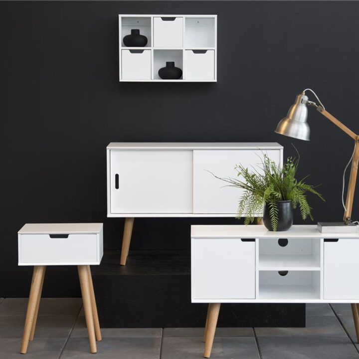 Öökapp MITRA 40x30xH61,5cm, sahtliga, valge/tamm, materjal: MDF, jalad: tamm, lakitud Magamistuba ACTONA