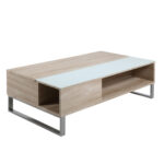 Diivanilaud AZALEA 110x60x35cm, lauaplaat: mööbliplaat/valge klaas 5mm, värvus: tamm, jalg: kroomitud metall Diivanilauad ja abilauad ACTONA
