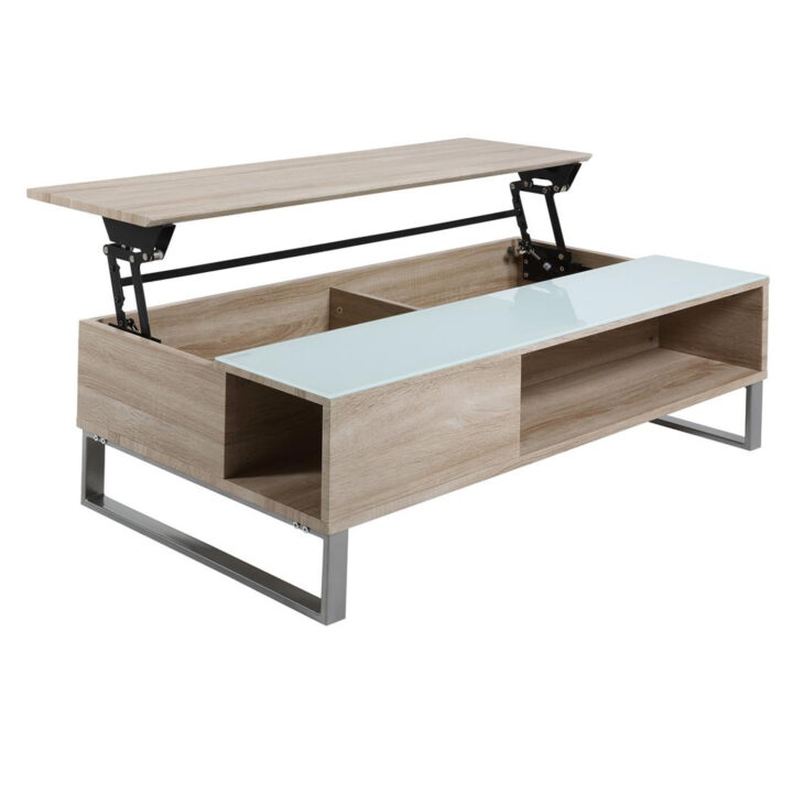 Diivanilaud AZALEA 110x60x35cm, lauaplaat: mööbliplaat/valge klaas 5mm, värvus: tamm, jalg: kroomitud metall Diivanilauad ja abilauad ACTONA