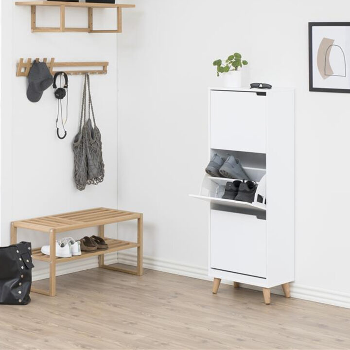 Jalatsikapp MITRA 47x30xH133,5cm, 3-sahtliga, valge Esik ja Garderoob ACTONA