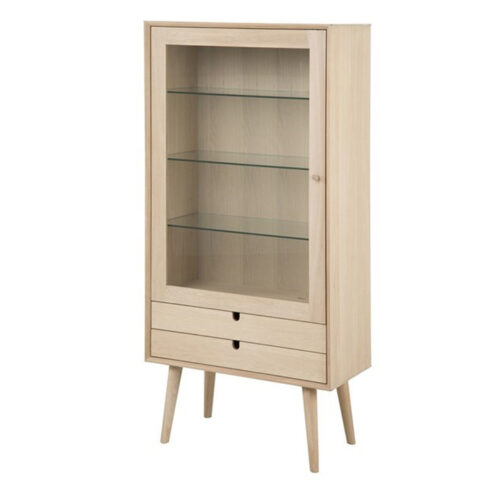 Vitriinkapp CENTURY 72x36xH143,2cm, 1 klaasuks, 2 sahtlit, materjal: tammespoon/mööbliplaat, õlitatud valge pigmendiga Kapid, kummutid ja riiulid ACTONA