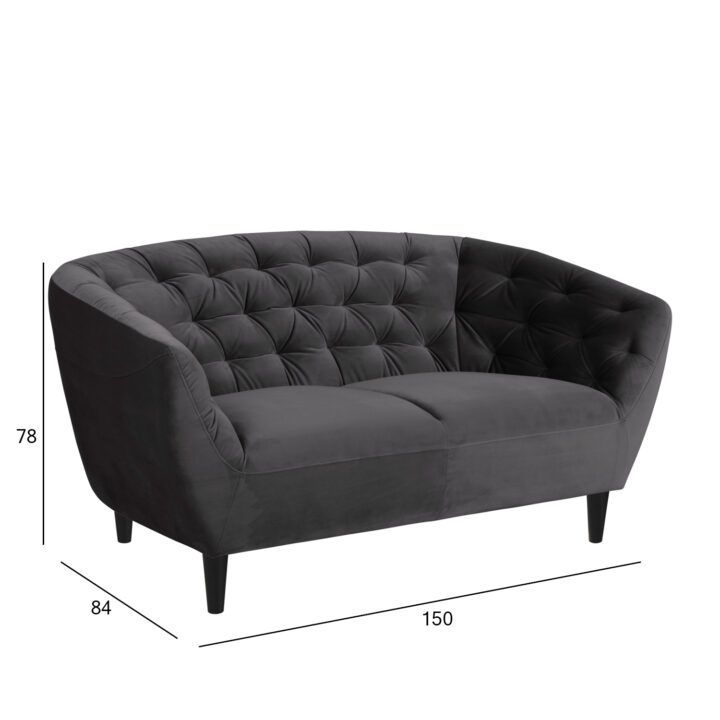 Diivan RIA 84x150xH78cm, 2-kohaline, kattematerjal: kangas, värvus: tumehall, jalad: kummipuu, värvus: must Diivanid ACTONA