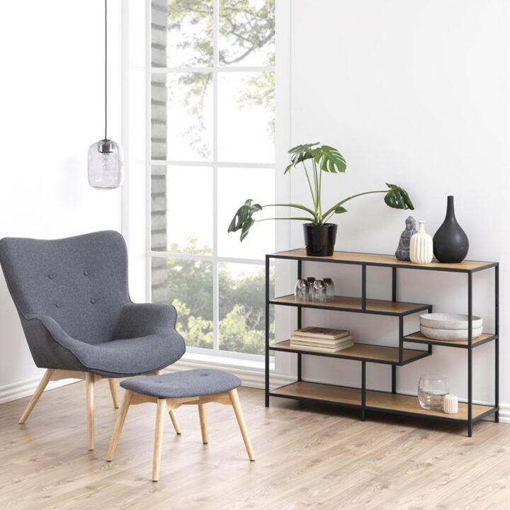 Riiul SEAFORD 114x35xH78cm, tamm, mööbliplaat, metall Elutoamööbel ACTONA
