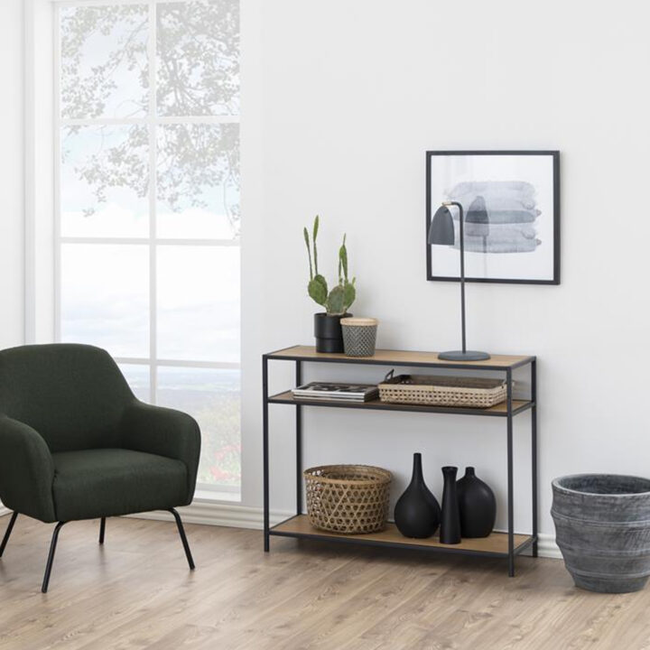 Konsoollaud SEAFORD, 100x35xH79cm, lauaplaat: lamineeritud kattega mööbliplaat, värvus: tamm, raam: metall, värvus: must Abilauad ja serveerimislauad Abilauad ja serveerimislauad
