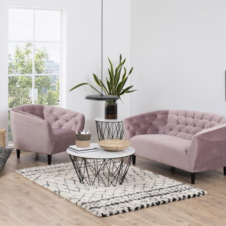 Tugitool RIA 83x97xH79cm, kattematerjal: kangas, värvus: vanaroosa, jalad: kummipuu, värvus: must Elutoamööbel ACTONA