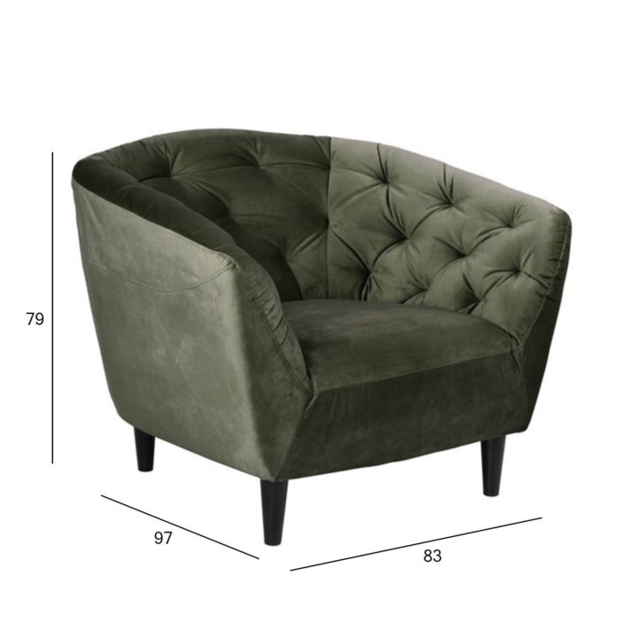 Tugitool RIA 83x97xH79cm, kattematerjal: sametkangas, värvus: metsaroheline, jalad: kummipuu, värvus: must Elutoamööbel ACTONA