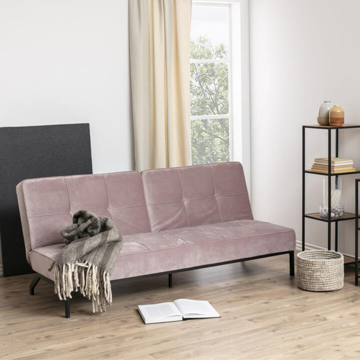 Diivanvoodi PERUGIA 198x95xH87cm, materjal: samet kangas, värvus: vanaroosa, jalad: must metall Diivanvoodid ACTONA