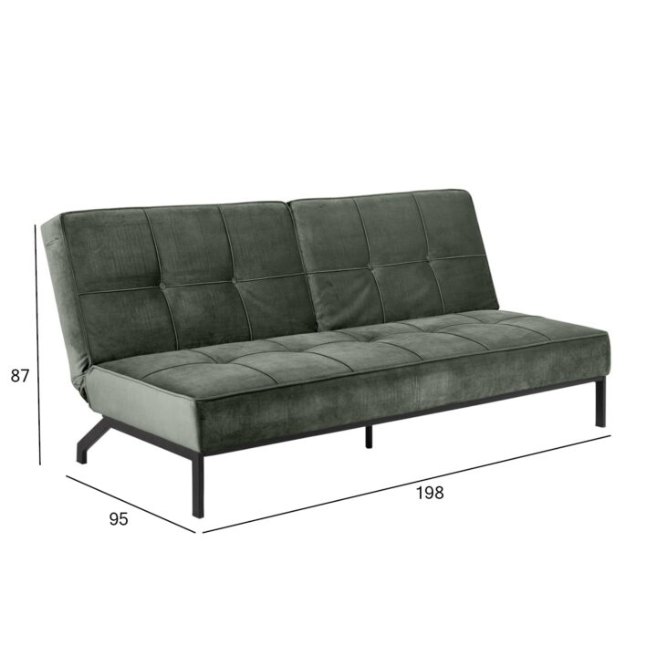Diivanvoodi PERUGIA 198x95xH87cm, materjal: samet kangas, värvus: metsaroheline, jalad: must metall Diivanvoodid ACTONA