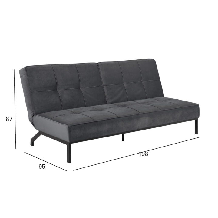 Diivanvoodi PERUGIA 198x95xH87cm, materjal: samet kangas, värvus: tumehall, jalad: must metall Diivanvoodid ACTONA