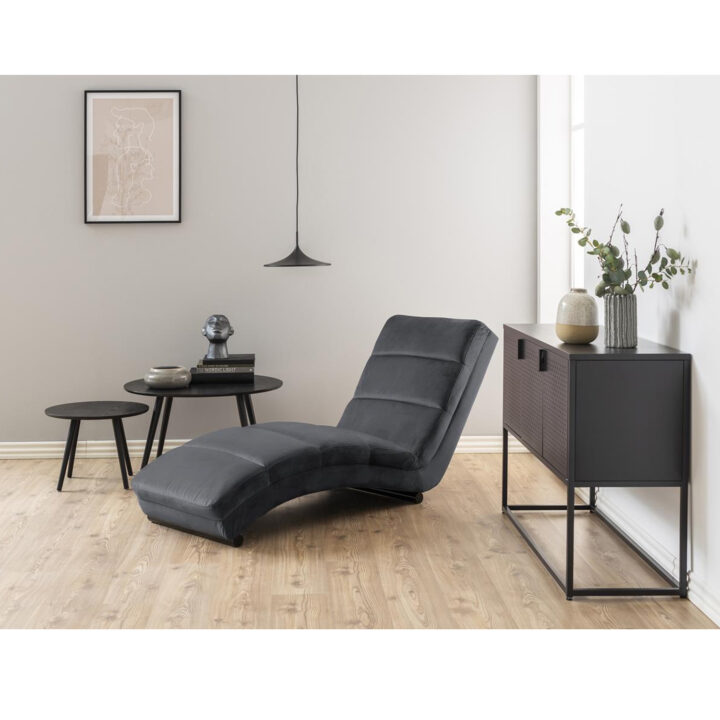 Lamamistool SLINKY 60x170xH82cm, materjal: kangas, värvus: tumehall, jalad: must metall Elutoamööbel ACTONA
