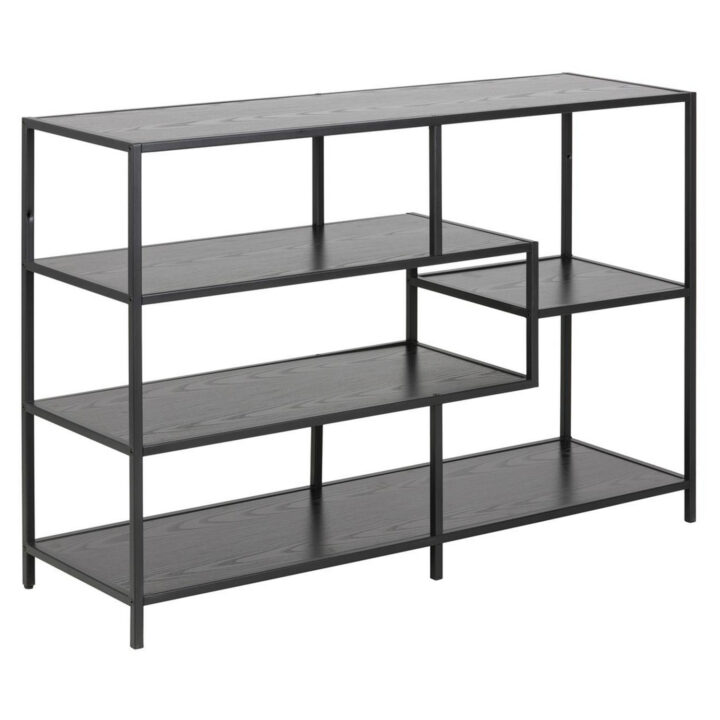 Riiul SEAFORD 114x35xH78cm, 4x, riiulid: must saare melamiin, raam: must metall Elutoamööbel ACTONA
