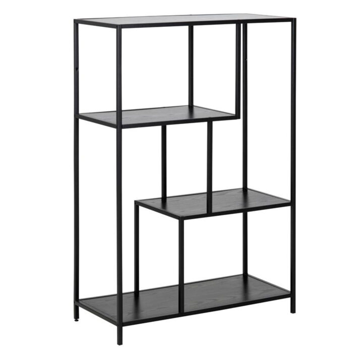 Riiul SEAFORD 77x35xH114cm, 3x, riiulid: must saare melamiin, raam: must metall Elutoamööbel ACTONA