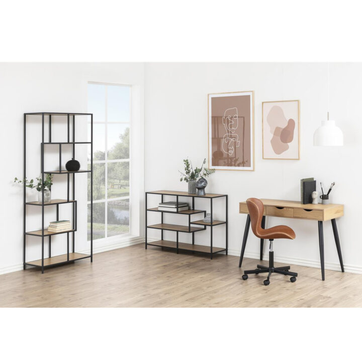 Riiul SEAFORD 77x35xH185cm, metsik tamm/must, mööbliplaat, metall Elutoamööbel ACTONA