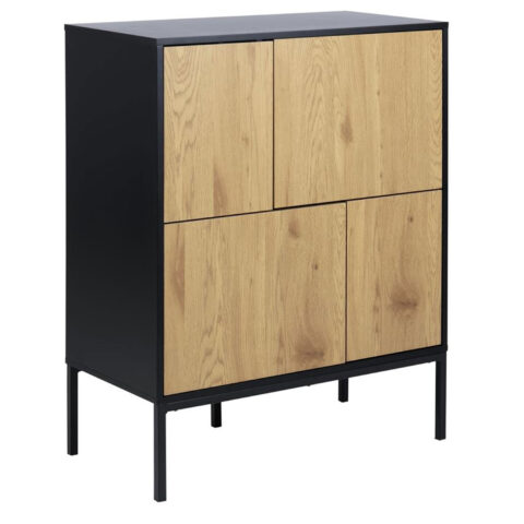 Kummut SEAFORD 80x40xH103cm, tamm/must, raam: MDF, lakitud; uksed: melamiin, metsik tamm; jalad: metall Elutoamööbel ACTONA