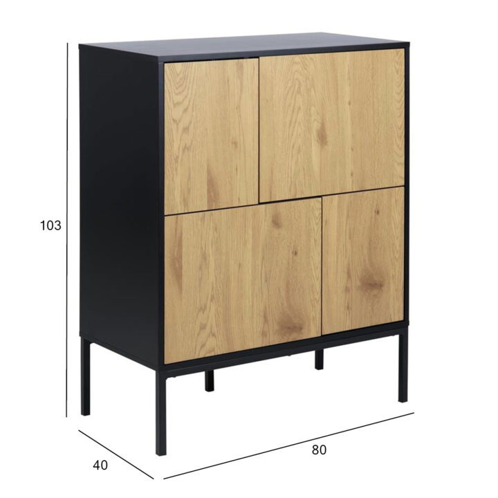 Kummut SEAFORD 80x40xH103cm, tamm/must, raam: MDF, lakitud; uksed: melamiin, metsik tamm; jalad: metall Elutoamööbel ACTONA